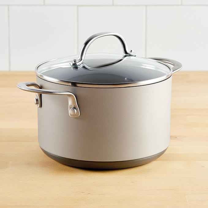 Anolon Achieve Hard Anodized Nonstick Saucepot with Lid, Aluminum, 4 Quart, Silver