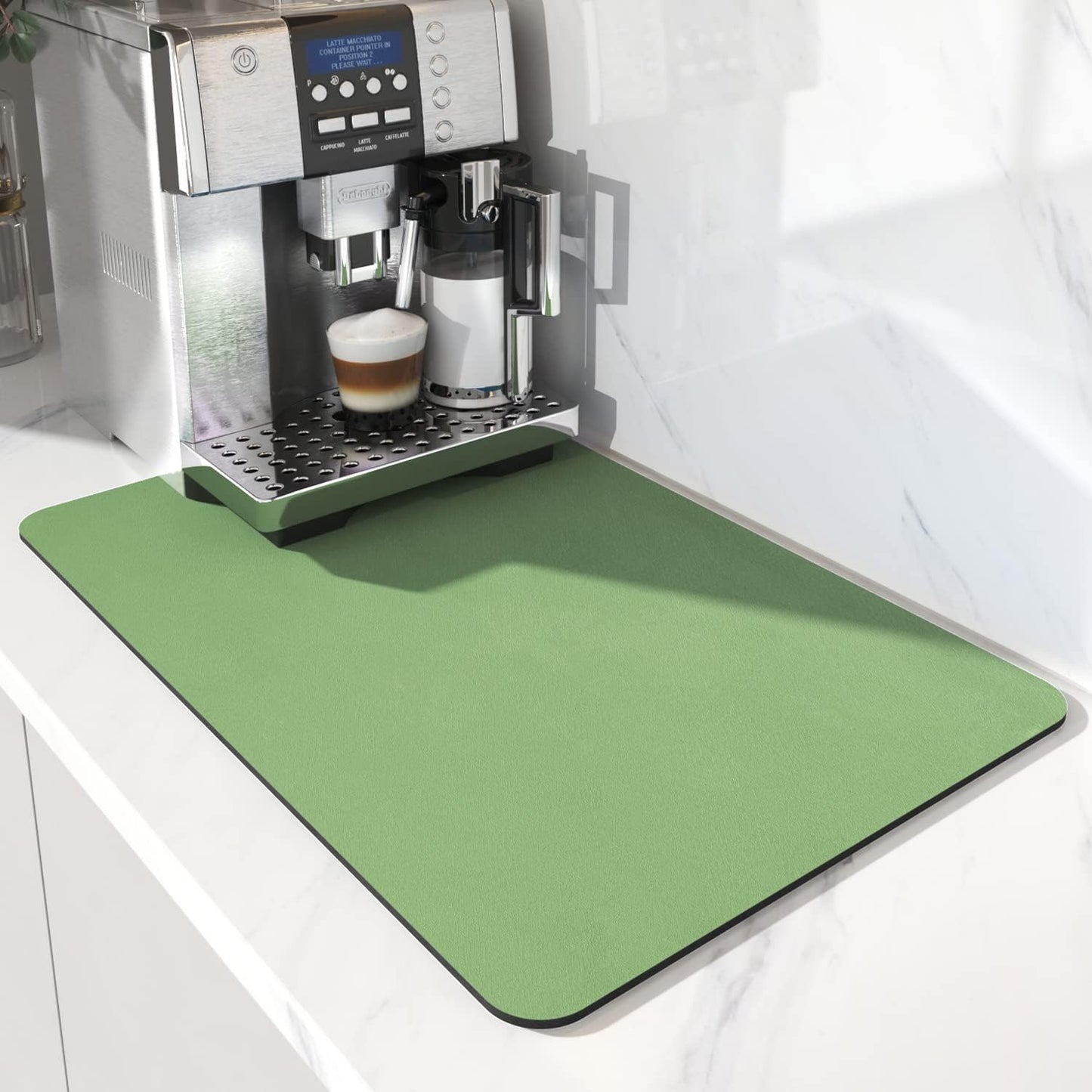 AMOAMI Coffee Mat - Hide Stain Rubber Backed Absorbent Dish Drying Mat for Kitchen Counter - Fits Under Coffee Maker or Machine