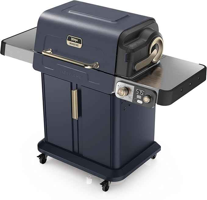 Ninja FlexFlame Grill and Smoker | Electric and Propane Grill, Roaster, BBQ Grill | 5-in-1 Cooking System | 3 Burner | Digital Control | Outdoor Cooking, Griddle, Pizza Maker | Blue | PG301BL