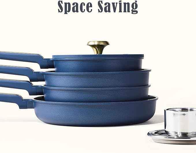 CAROTE Ceramic Cookwar Set, Pots and Pan Set Non Stick 18 Piece, Cookware Set Kitchen Cooking Set Non Toxic, PFAS PTFE Free, Blue