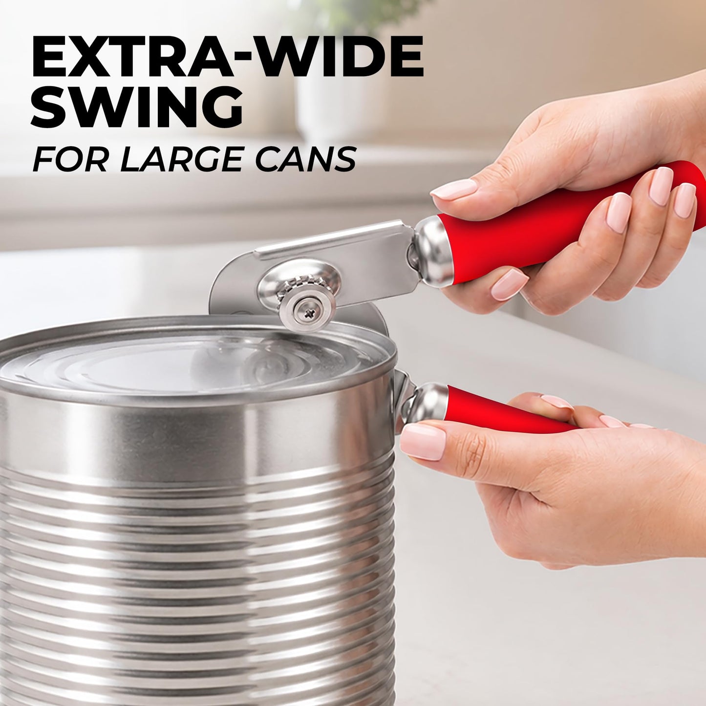 Stainless Steel Swing Open Manual Can Opener Comfortable Grip (Cherry Red / Swing Open)