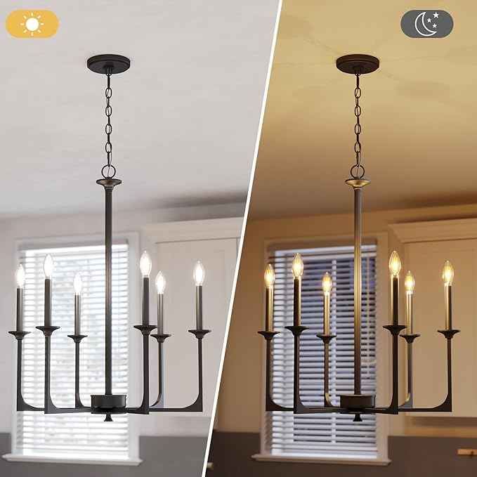 Tribesigns 27" Black Chandelier, 6-Light Chandeliers for Dining Room Lighting Fixtures Hanging, Pendant Light Fixtures Farmhouse Industrial Lighting for Kitchen, Living Room, Bedroom and Entryway