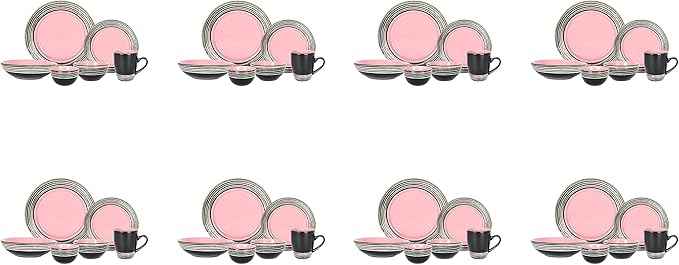 48 Piece Dinnerware Set, Ceramic Plates and Bowls Sets for 8, Microwave and Dishwasher Safe, Handcrafted Tree Bark Series Dish Set, Rose/Pink