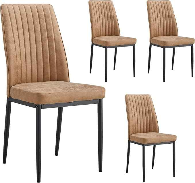 Modern Dining Chairs Set of 4 Kitchen Chairs Set Leathaire Fabric Chair with Metal Leg High Back Upholstered Chair for Dinner Room, Waiting Room(Set of 4, Brown Chair), Onesize