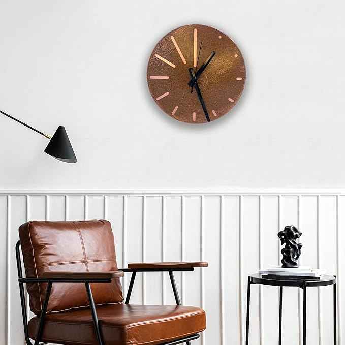 Handmade Pure Copper Wall Clock for Home Decoration, Decor Clock for Living Room, Bedroom and Kitchen, Rustic Decorative Mural Clock Art for Farmhouse (Lines of Time, 11)