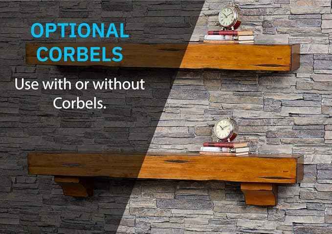 MANTELSDIRECT Breckenridge 60” Fireplace Mantel Shelf with Corbels – Rustic Floating Mantel Shelf for Over Fireplace – Chestnut - Wood Shelf for Wall – Pine Box Construction