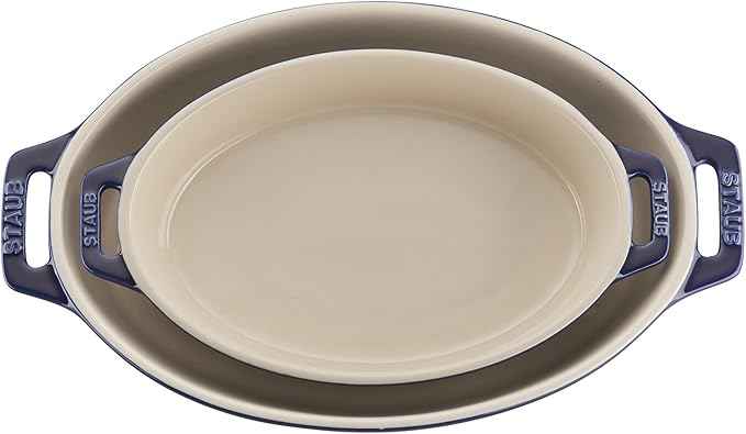 STAUB Ceramic Oval Baking Dish Set, 2-piece, Dark Blue