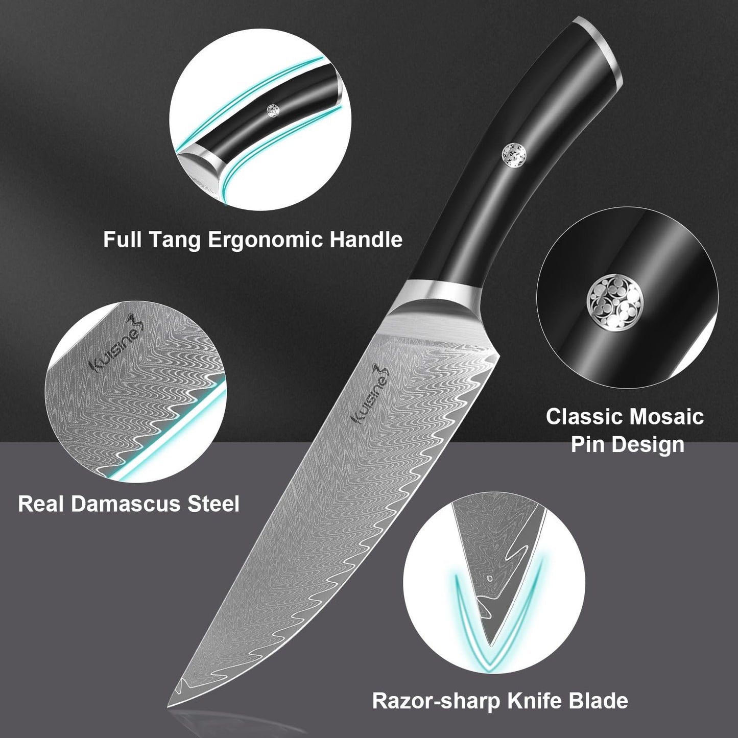 14 Piece Damascus Knife Set with Block