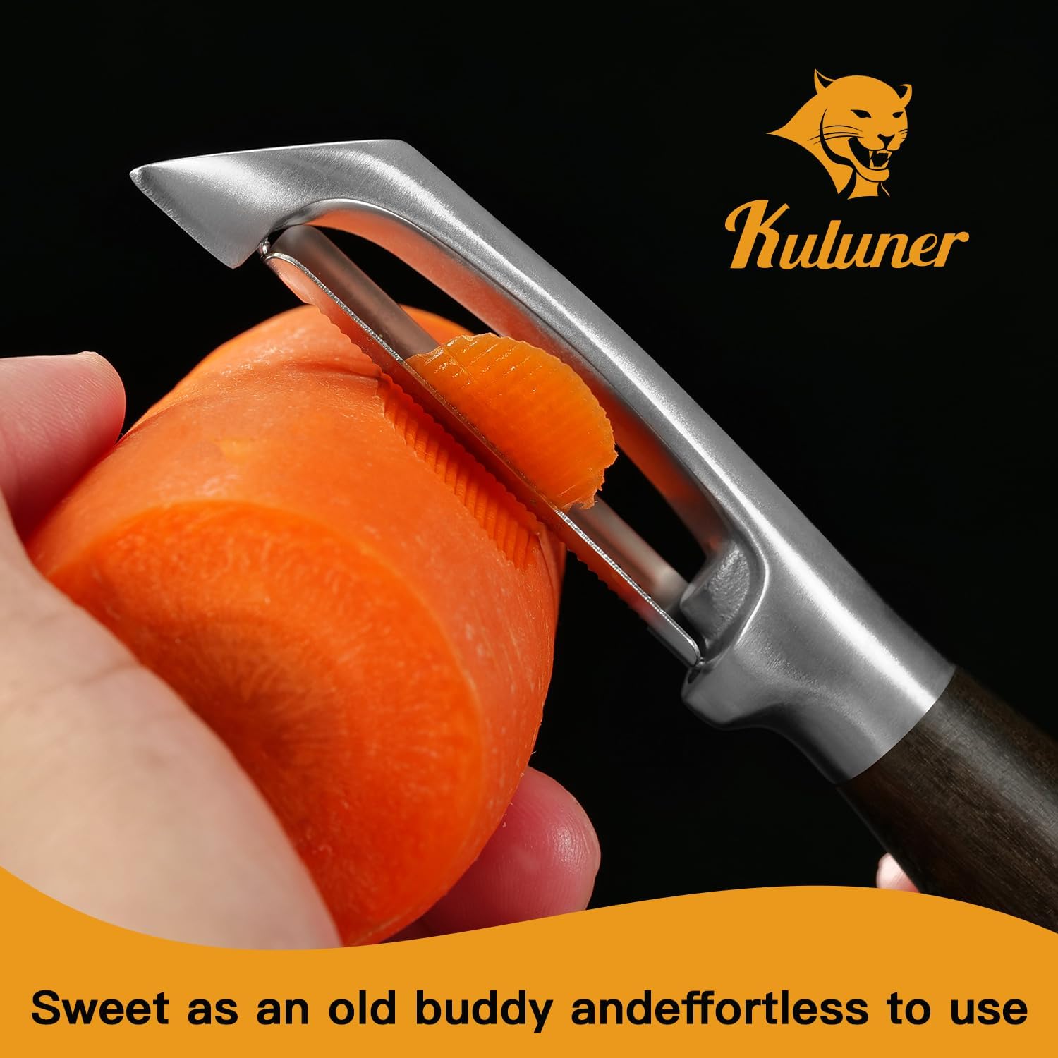 Serrated Blade Premium I Type 304 Stainless Steel Multifunctional Kitchen Peeler Real Wood Handle Ultra Sharp Blade Vegetable Potato Apple（Agarwood） - HomeSpice