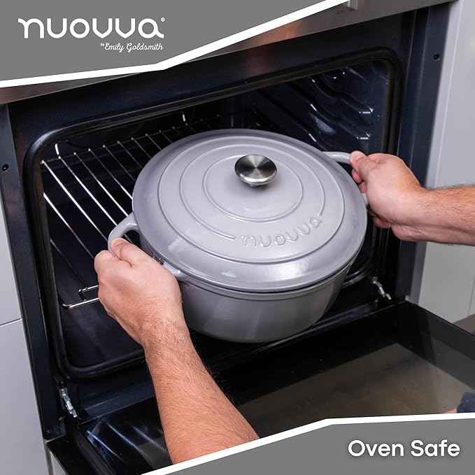 Cast Iron Dutch Oven with Lid – Non-Stick Ovenproof Enamelled Casserole Pot – Sturdy Dutch Oven Cookware – Grey, 7.3-Quart, 30cm – by Nuovva