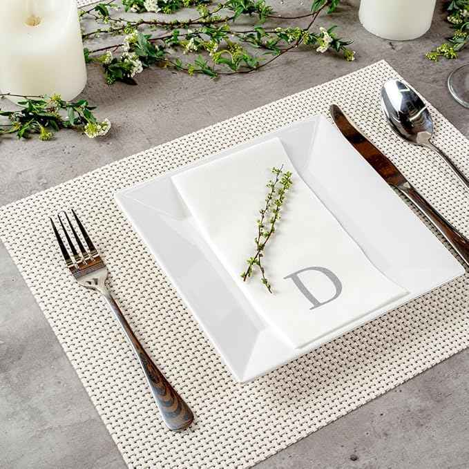 Luxenap 15.8 X 7.9 Inch Linen-Feel Guest Towels, 50 Lettered Hand Towels - Silver Letter 'D', Sans Serif Font, White Paper Dinner Napkins, airlaid, For Restrooms And Tables - Restaurantware