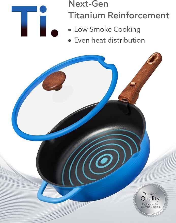 CAROTE 20Pcs Titanium Cookware Set, Pots and Pans Set Non Stick, Kitchen Cooking Set with Detachable Handle, Non Toxic Induction Cookware - Camping Cookware, Dishwasher/Oven Safe, Blue