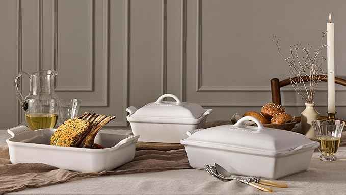 Le Creuset Stoneware Heritage Covered Rectangular Casserole, 4 qt. (12" x 9"), White