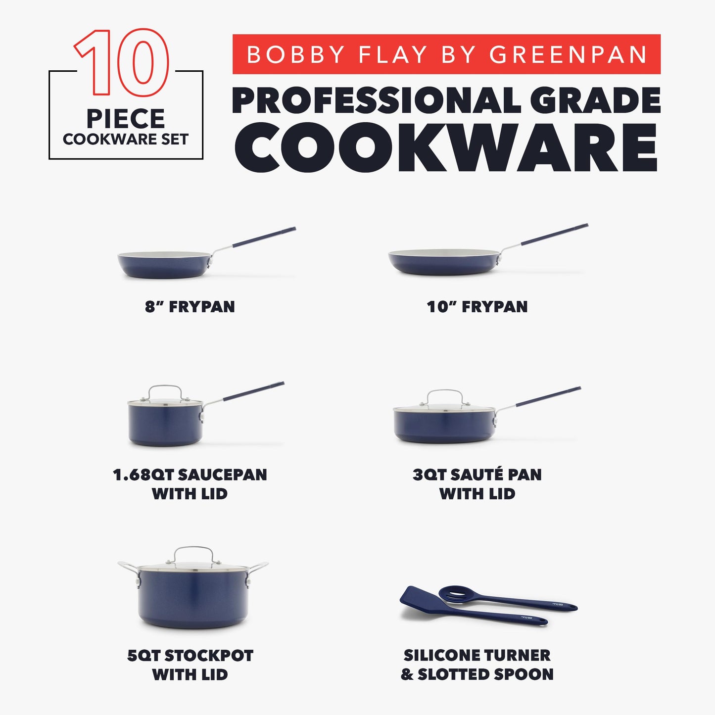 X Bobby Flay 10 Piece Ceramic Nonstick Cookware Set (10 Piece Cookware Set / Navy Blue)