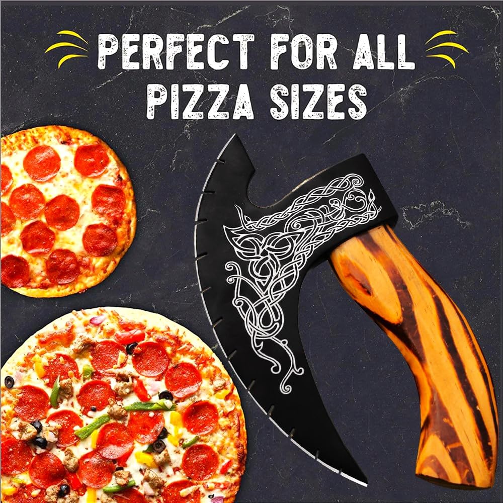 Pizza Cutter Axe Handmade Viking Pizza Axe Kitchen Tool Medieval Slicing Pizza Cutter with Sheath