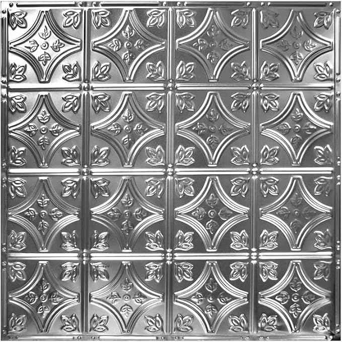 American Tin Ceilings Tin Backsplash [5-Pack with Trim Kit] in Pattern #3 and Brushed Satin Nickel Color 24" x 24" (20 Sq Ft) for Kitchens | Genuine Tin | Made in The USA | Model: kit5-b-p03-sbn