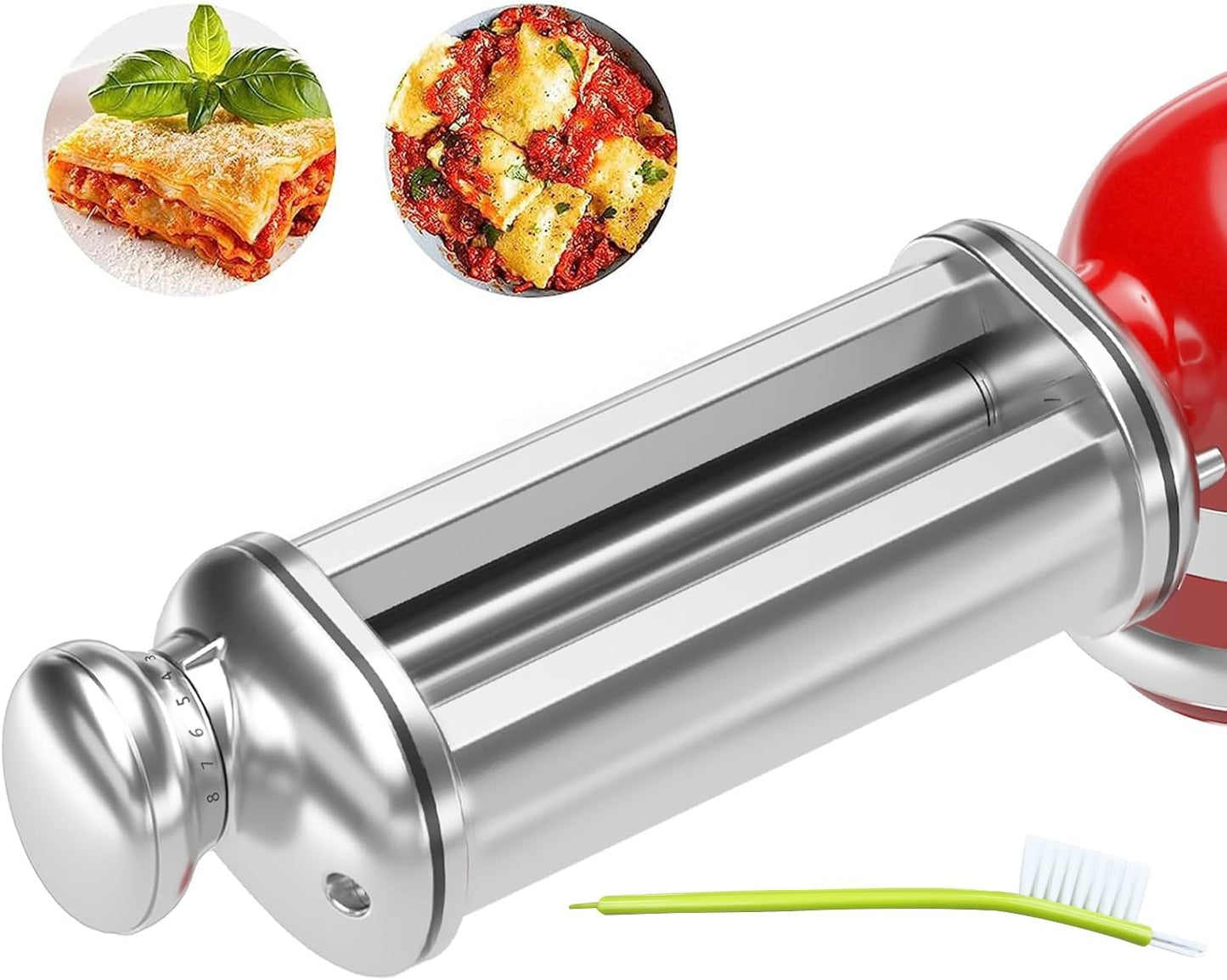 Pasta Roller Attachment for Kitchenaid Stand Mixer, Stainless Steel Pasta Maker Attachment with 8 Adjustable Thickness Knob, Dough Pasta Sheeter Roller for Raviolis Pasta