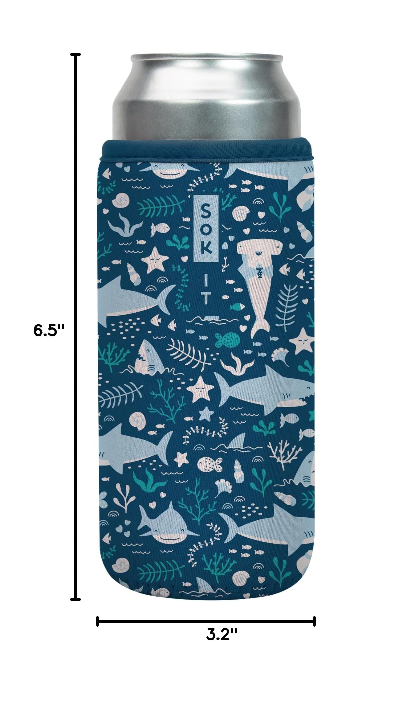 CanSok Sleeve for Beer & Soda Insulated Neoprene Cover (Happy Sharks / 25oz Can Sleeve)