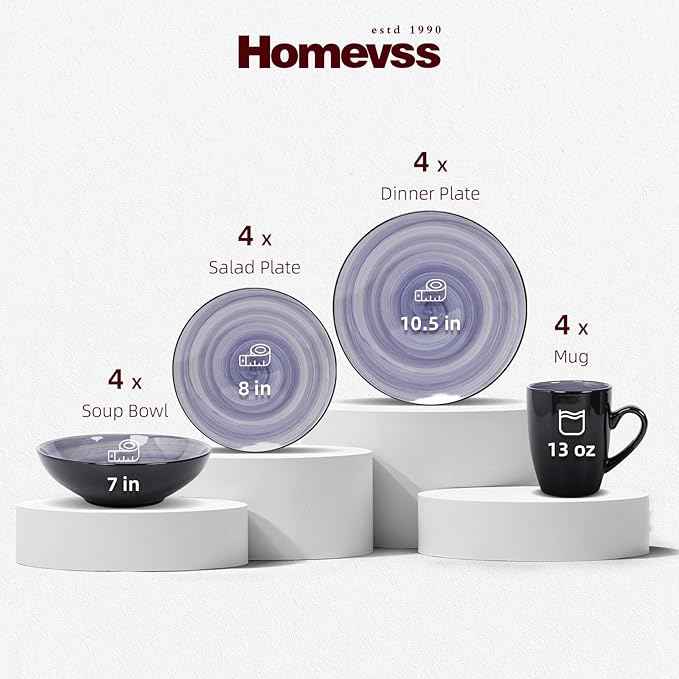 Stoneware Sonoma 16pc Dinnerware Set, Black + Speckled Spin Wash Cobalt Blue