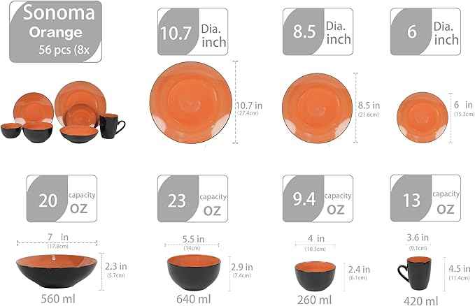 Stoneware Sonoma 56pc Dinnerware Set, Black + Speckled Spin Wash Orange