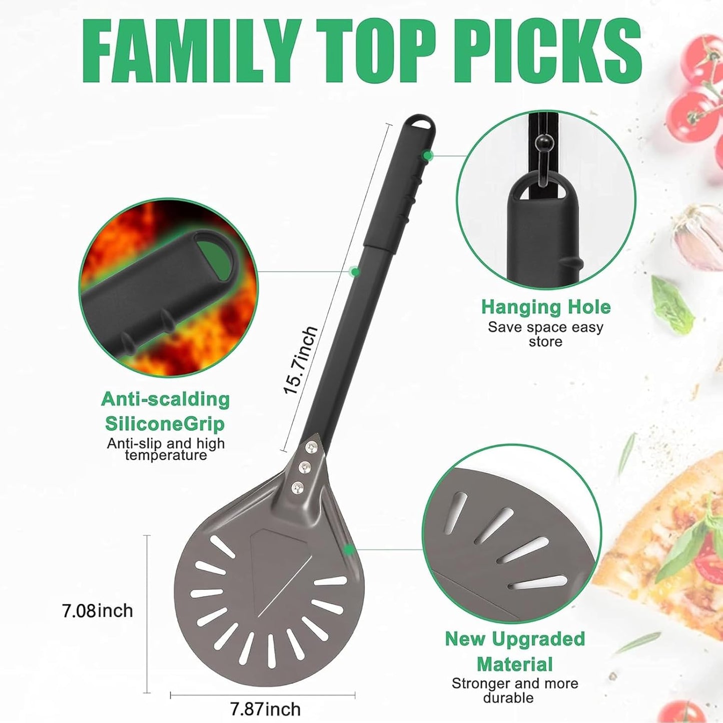 Pizza Turning Peel 9 Inch Round Aluminum Perforated Pizza Peel Turner with Metal Handle Pizza Paddle for Homemade Pizza Oven Accessories - HomeSpice
