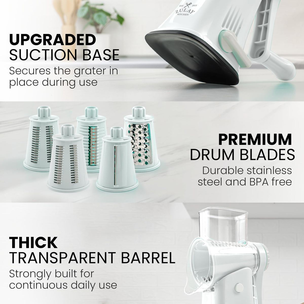 Rotary Cheese Grater Manual Hand Crank 5 Blade Shredder