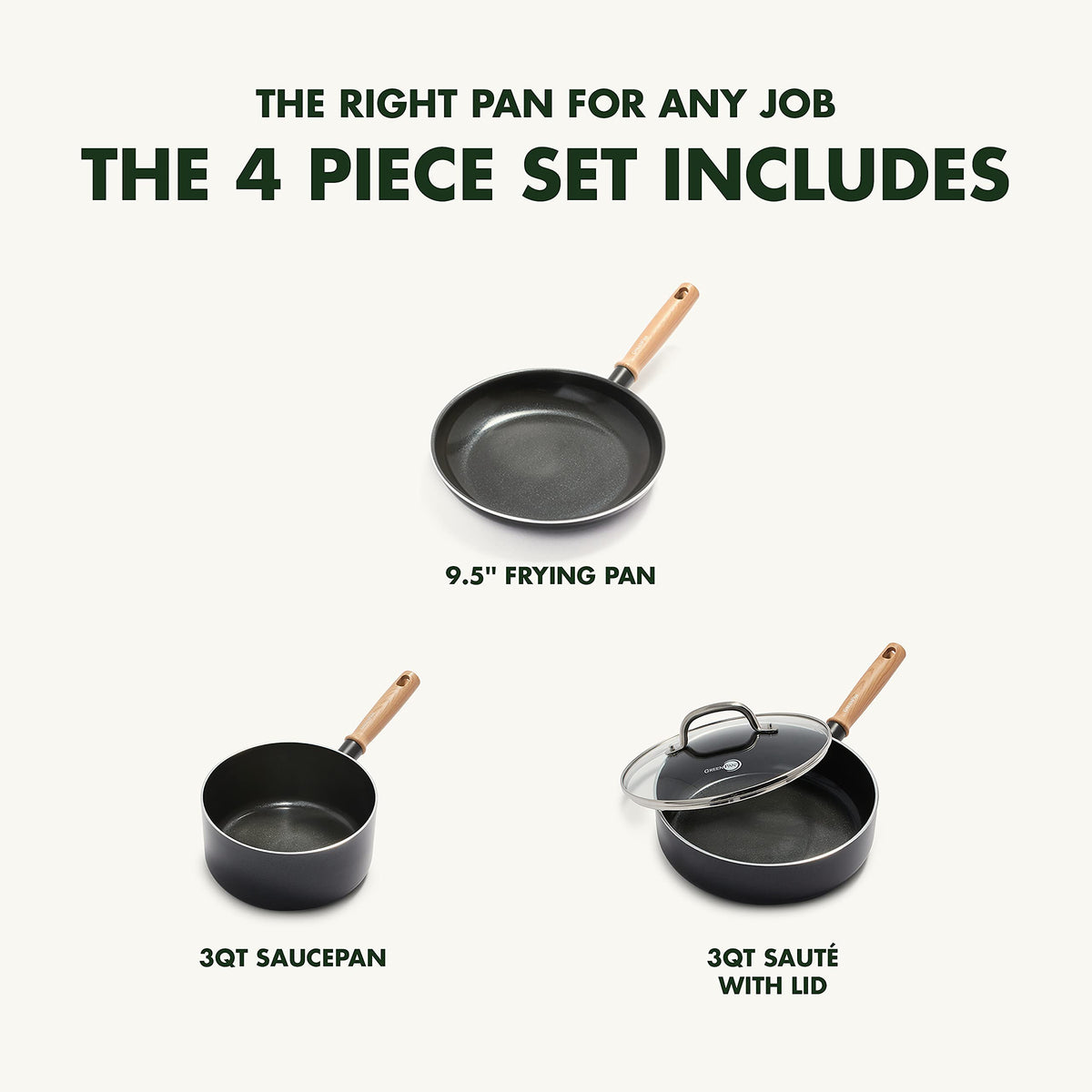 Hudson Healthy Ceramic Nonstick (4 Piece Cookware Pots and Pans Set / Black)