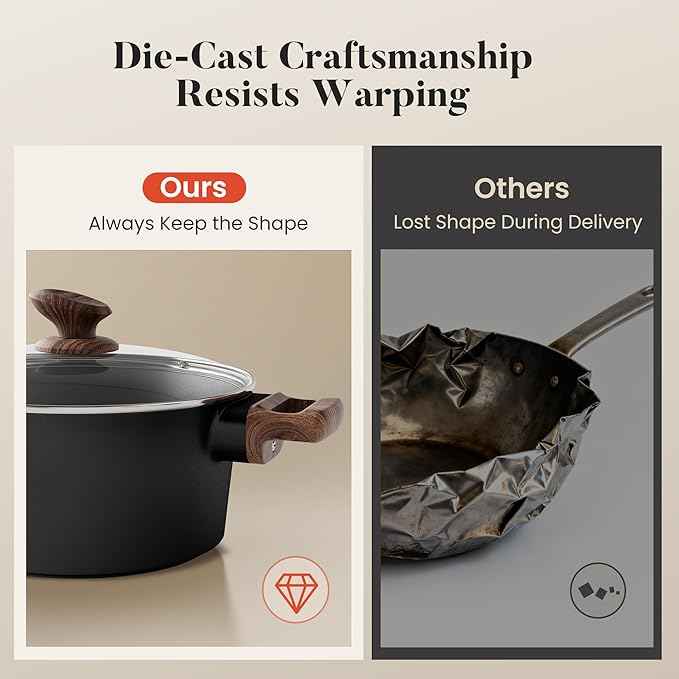 Kitchen Academy Ceramic Pots and Pans Set Non Stick - 10 Pcs Induction Cookware Set Non Toxic, Healthy Nonstick Black Cooking Pans Set, PFAS/PTFE/PFOA & PFOS Free