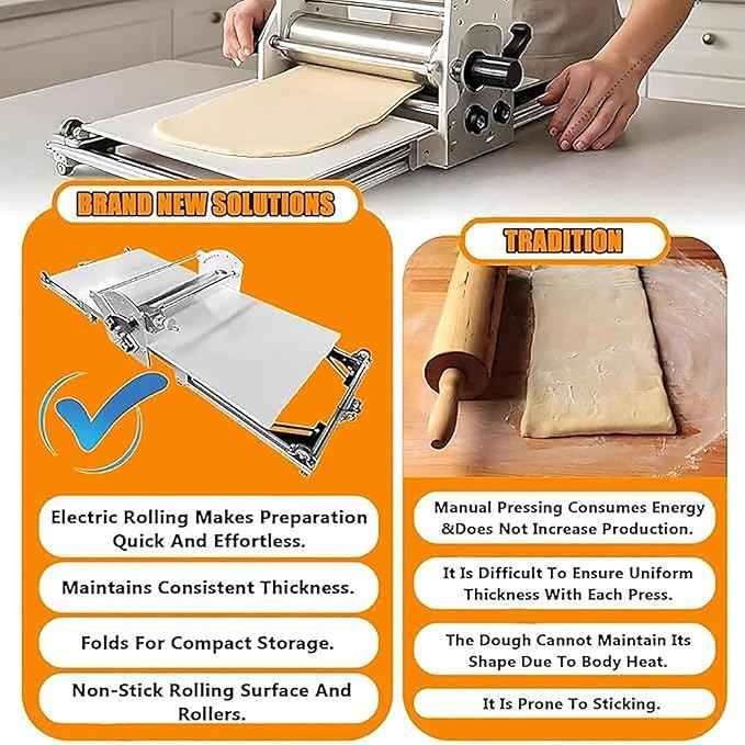 Manual Croissant and Puff Pastry Sheeter Professional Puff Pastry Machine for Bakery and Pastry - Precise Thickness Adjustment Ideal Tool for Artisans and Passionate Individuals(400type)