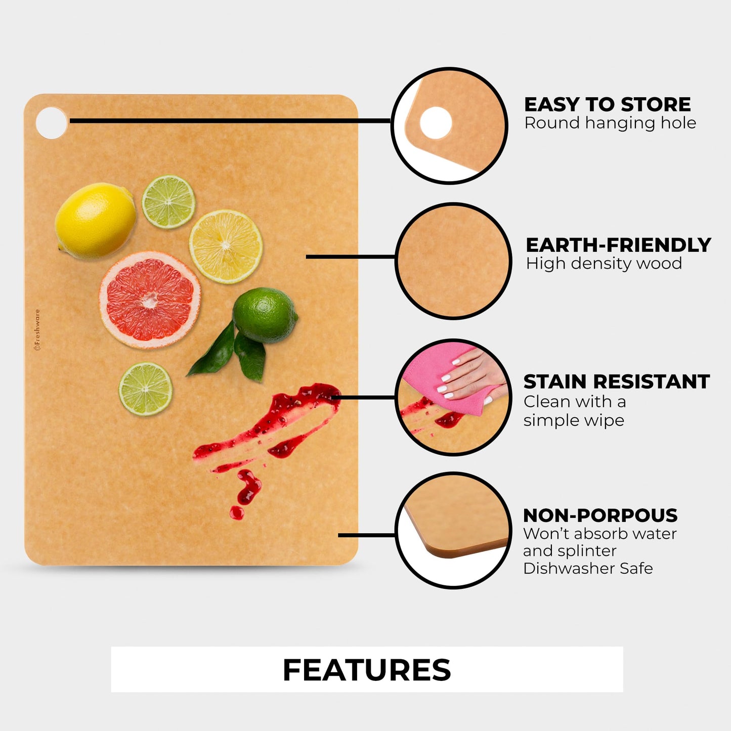 Wood Cutting Board for Kitchen (18" x 13" [No Groove] [Natural Slate] / 18"L x 13"W)