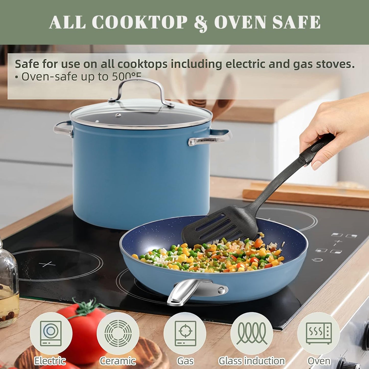 Healthy Duralon Blue Ceramic Nonstick Coated 9pc Cookware Set (9 PC / Cozy Blue)