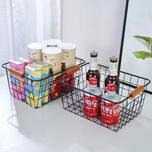 Extra Large】Wire Kitchen Storage Baskets 2 Packs (Black)
