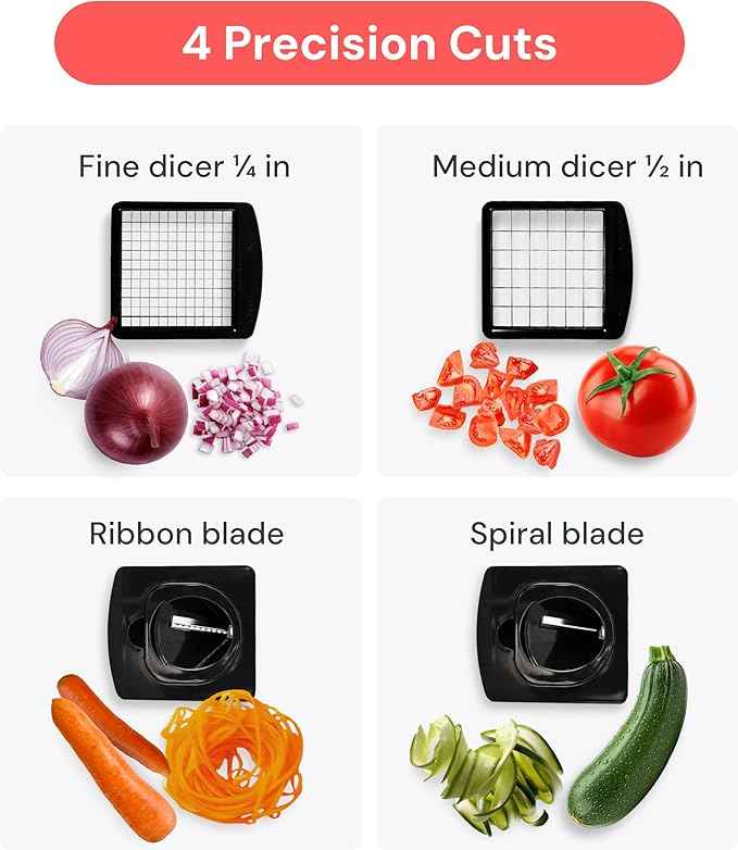 Fullstar The Original Pro Chopper - Vegetable Chopper and Spiralizer, Food Chopper with Container, Fruit Slicer, Kitchen Gadgets & Gifts, Home Essentials (4 in 1, White)