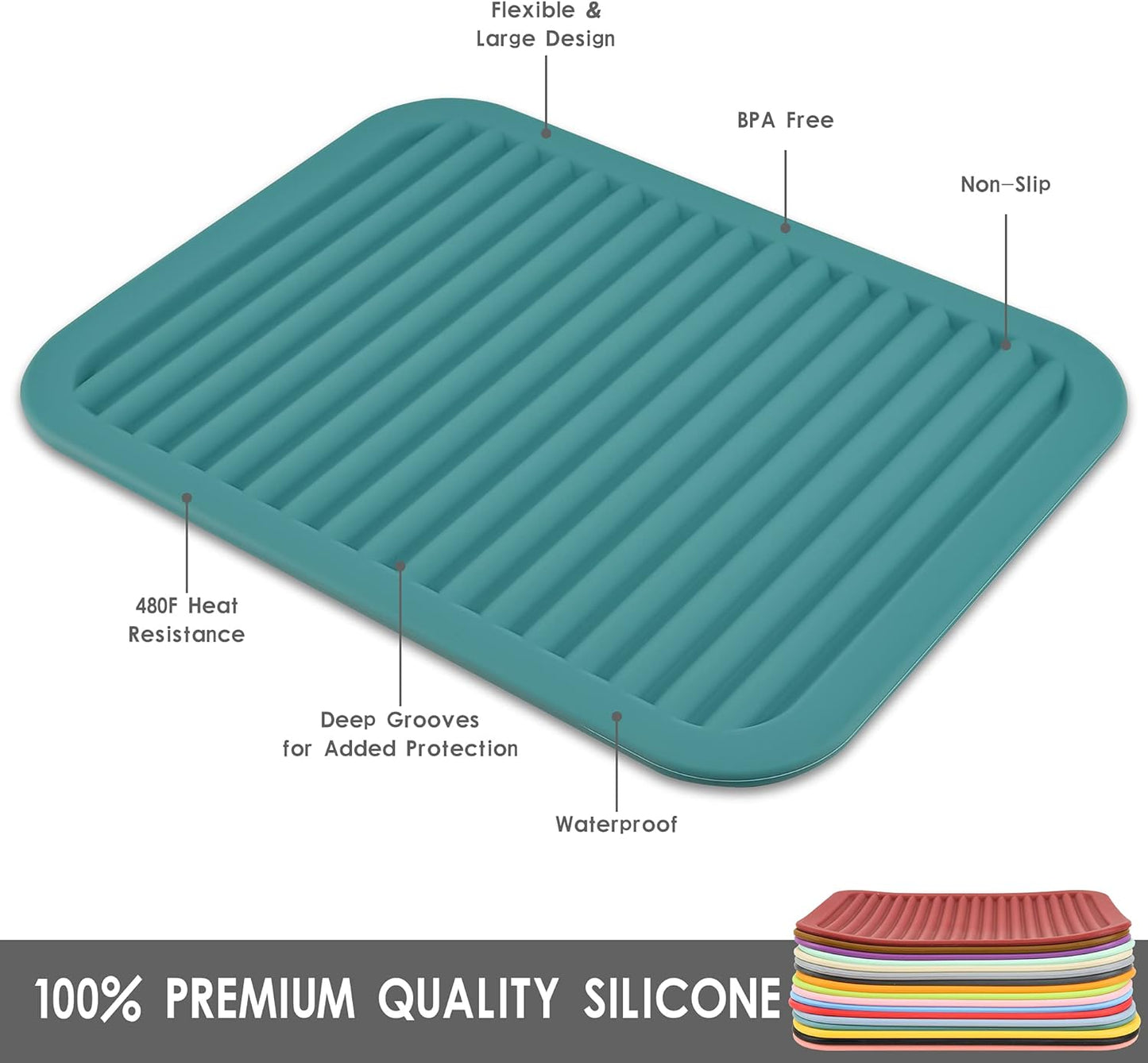 Smithcraft Silicone Trivets Mats for Dishes and Pots, Countertop, Table Hot Pads - Spoon Rest, Drying Mats Set of 2 (Mint Green)