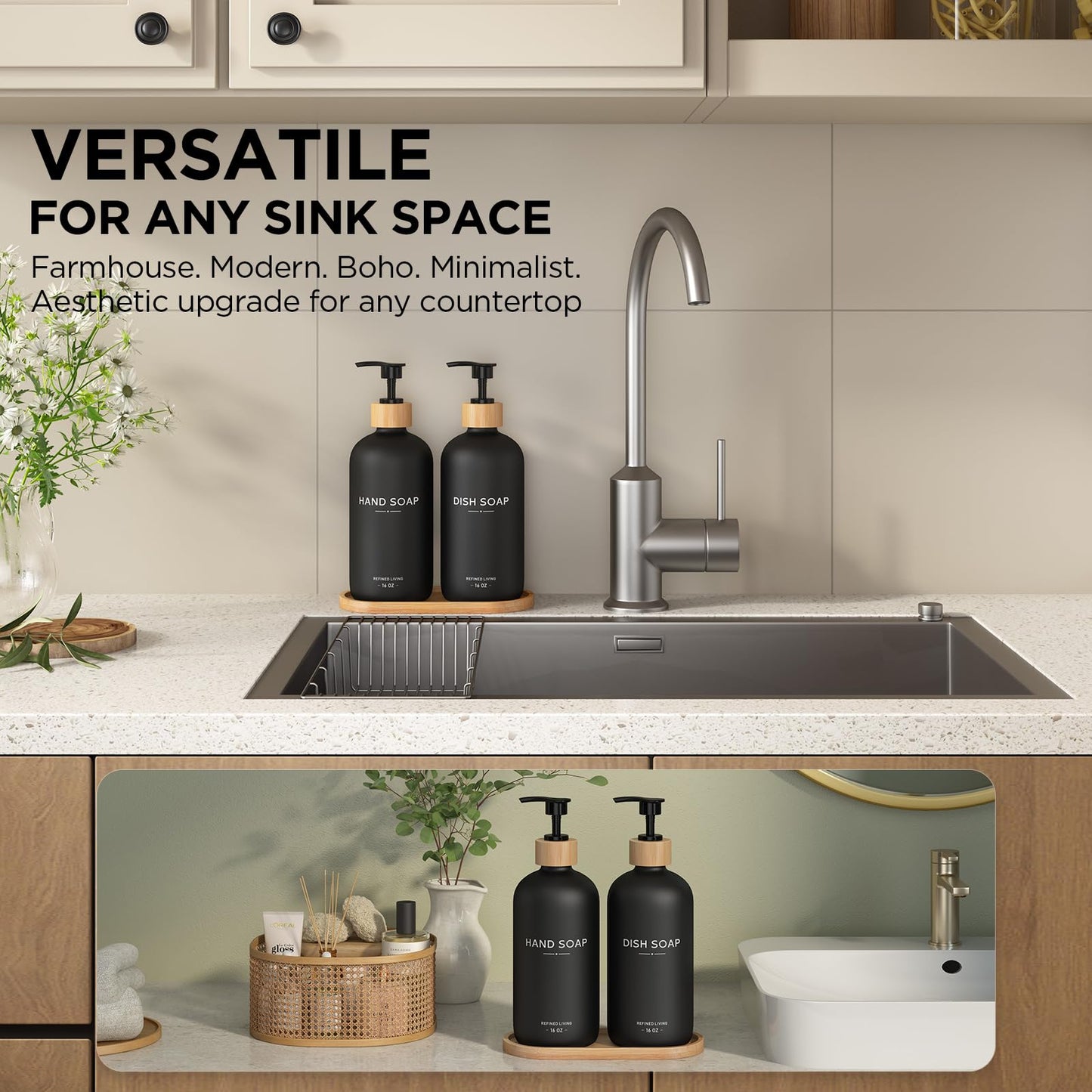 Hand and Dish Soap Dispenser Set (Hand Dish (Black))