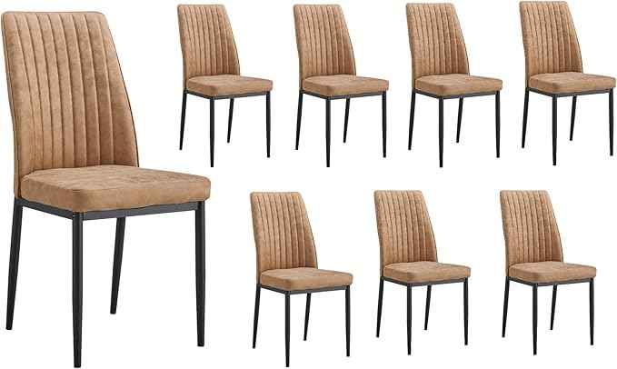 Modern Dining Chairs Set of 8 Kitchen Chairs Set Leathaire Fabric Chair with Metal Leg High Back Upholstered Chair for Dinner Room, Waiting Room(Set of 8, Brown Chair), Onesize