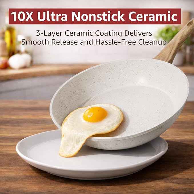 24-Piece Pots and Pans Set Non Stick, Titanium-Reinforced Ceramic Cookware Set, Long-Lasting Nonstick,Non Toxic PFAS-Free, Induction Compatible, Complete Kitchen Set for Everyday Cooking