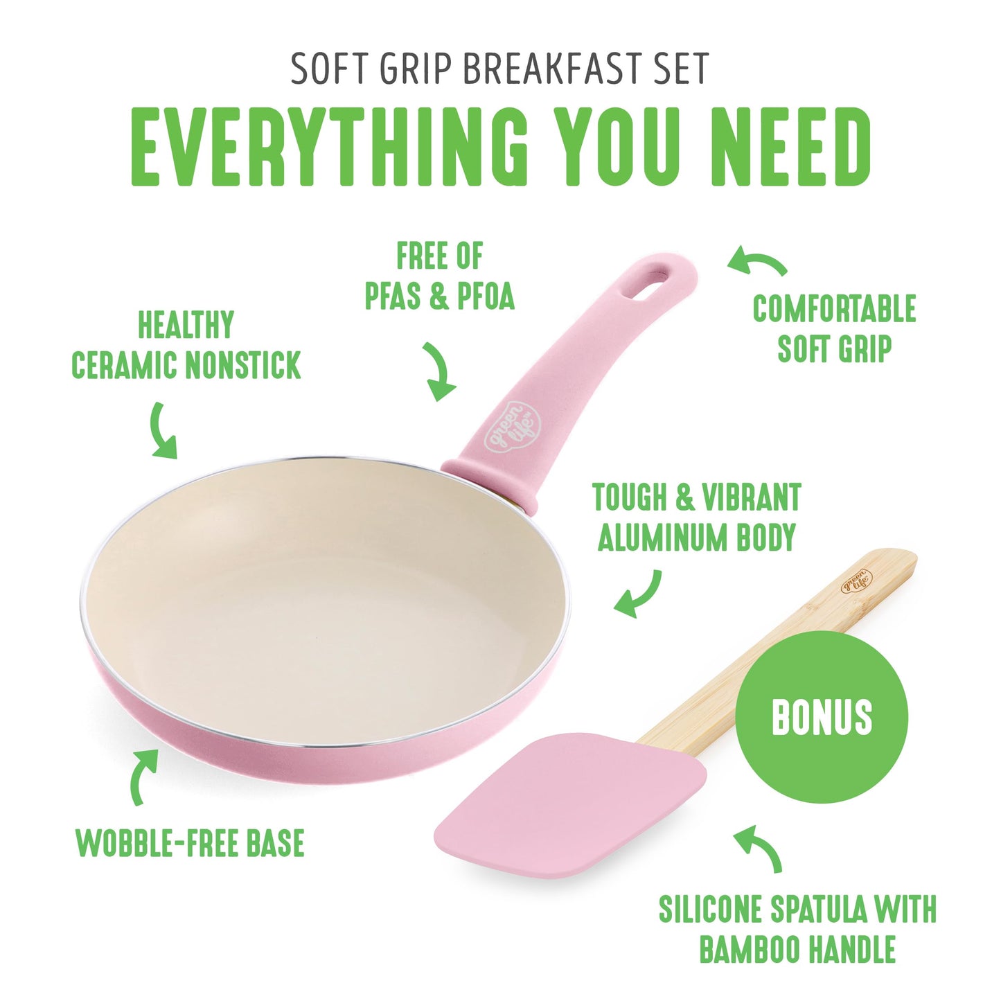 Soft Grip 8” Frypan Skillet and Spatula Breakfast Cookware Set (8" Frypan + Spatula / Pink)