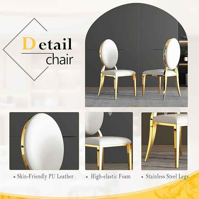 AF ARTISAN FURNITURE 7 Piece Luxury Dining Room Set, Modern Dining Table and Upholstered Chairs Set, Marble Kitchen Table Set for 6, Big Kitchen Dinner Tables Kit with Gold Base