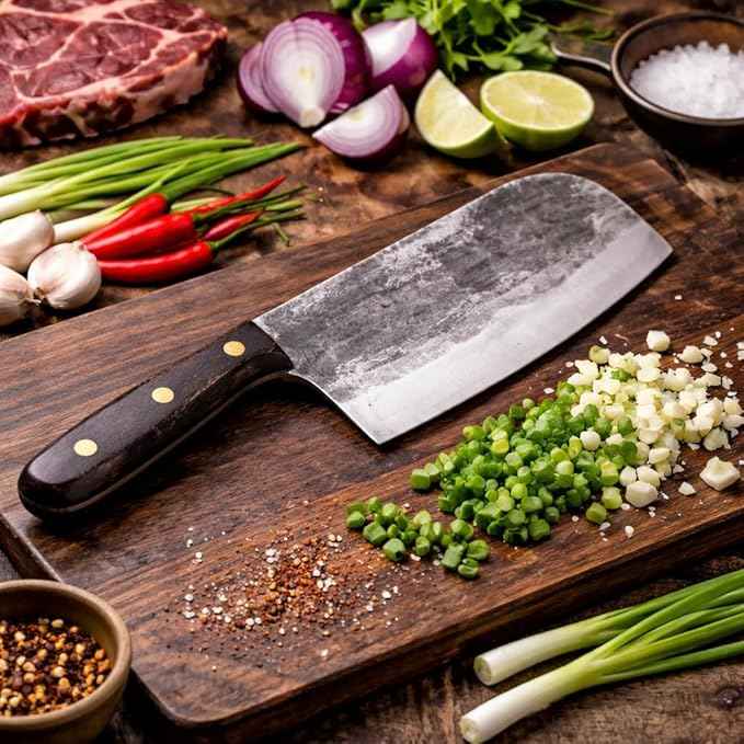 COOLINA Kapeni Butcher Knife, Handmade Forged Multipurpose Meat Cleaver Knife for Kitchen, Home and Outdoor Cooking, Rugged Blade