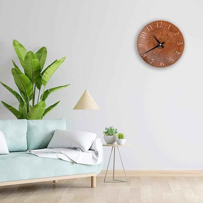 Handmade Pure Copper Wall Clock for Home Decoration, Decor Clock for Living Room, Bedroom and Kitchen, Rustic Decorative Mural Clock Art for Farmhouse (Rusty Numbers, 11)