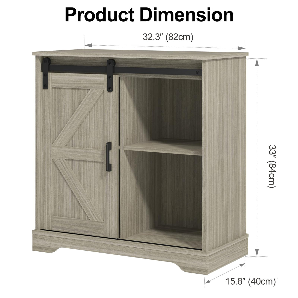 Sliding Barn Door Buffet Sideboard Storage Cabinet Coffee Bar Kitchen Farmhouse Style (Oak)