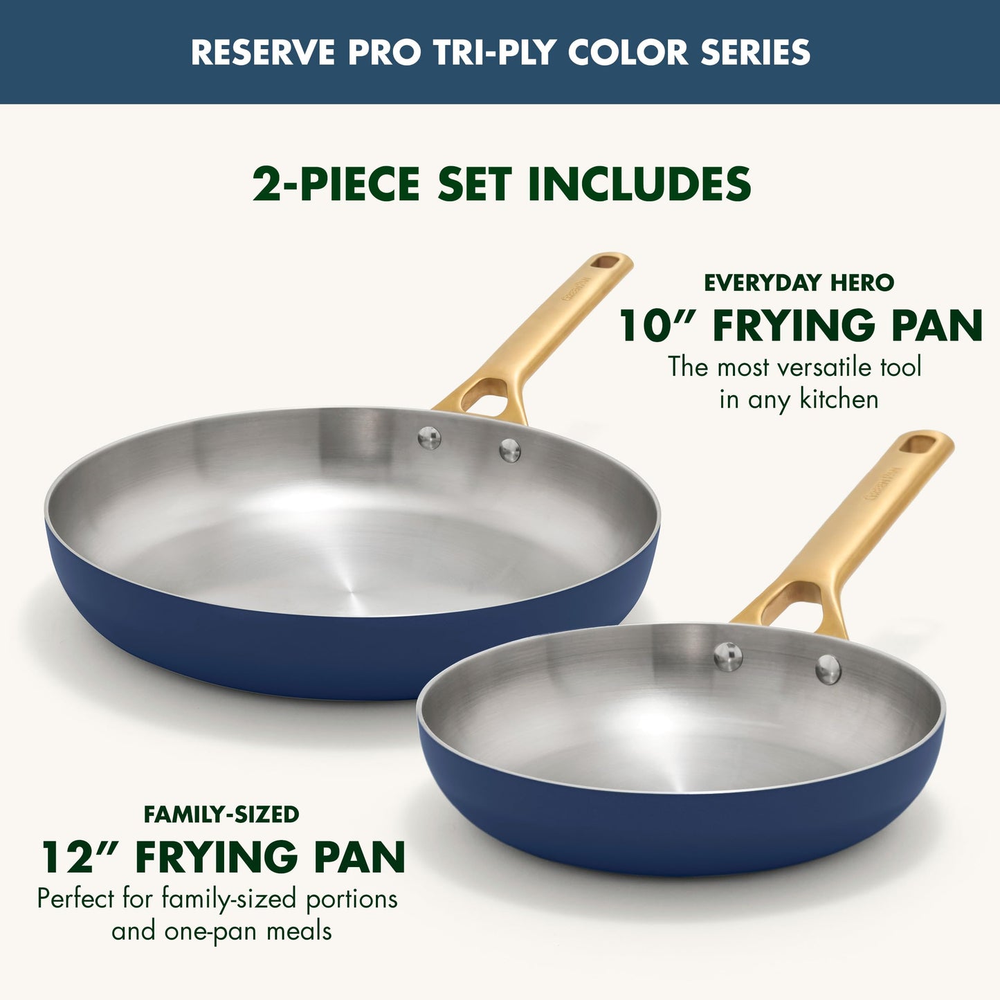 Stainless Steel Tri (10" & 12" Frying Pan Skillet Set / Twilight Blue)
