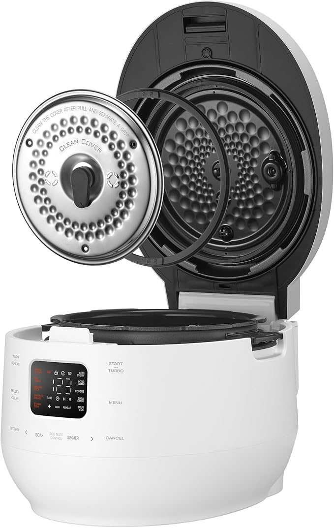 [CUCHEN] CRS-FWK1040WUS | Dual Heating Pressure Rice Cooker 10 Cup (Uncooked) | High/Non-Pressure | Triple Power Packing | Easy Open Handle | Stainless Cover | Auto Steam Clean | White