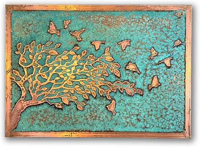 nooc art Handmade Copper Wall Art for Home, Living Room, Bedroom, Kitchen and Office Decor, Rustic Decorative Mural Art for Farmhouse Decor (Tree of Peace, 13.7 x 19.7, Unframed)
