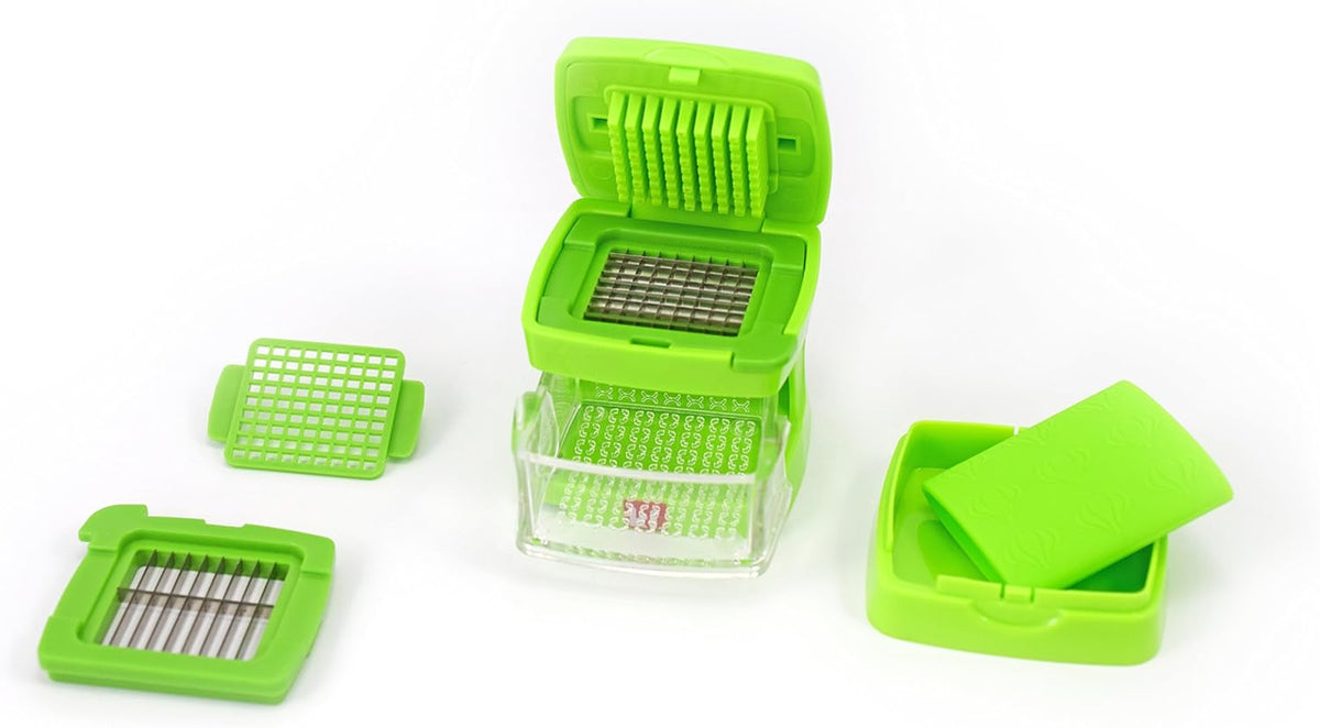 Garlic-A-Peel Garlic Press, Crusher, Cutter, Mincer, and Storage Container - Includes Silicone Garlic Peeler - Easy to Clean - Stainless Steel Blades – (Green), standard - HomeSpice