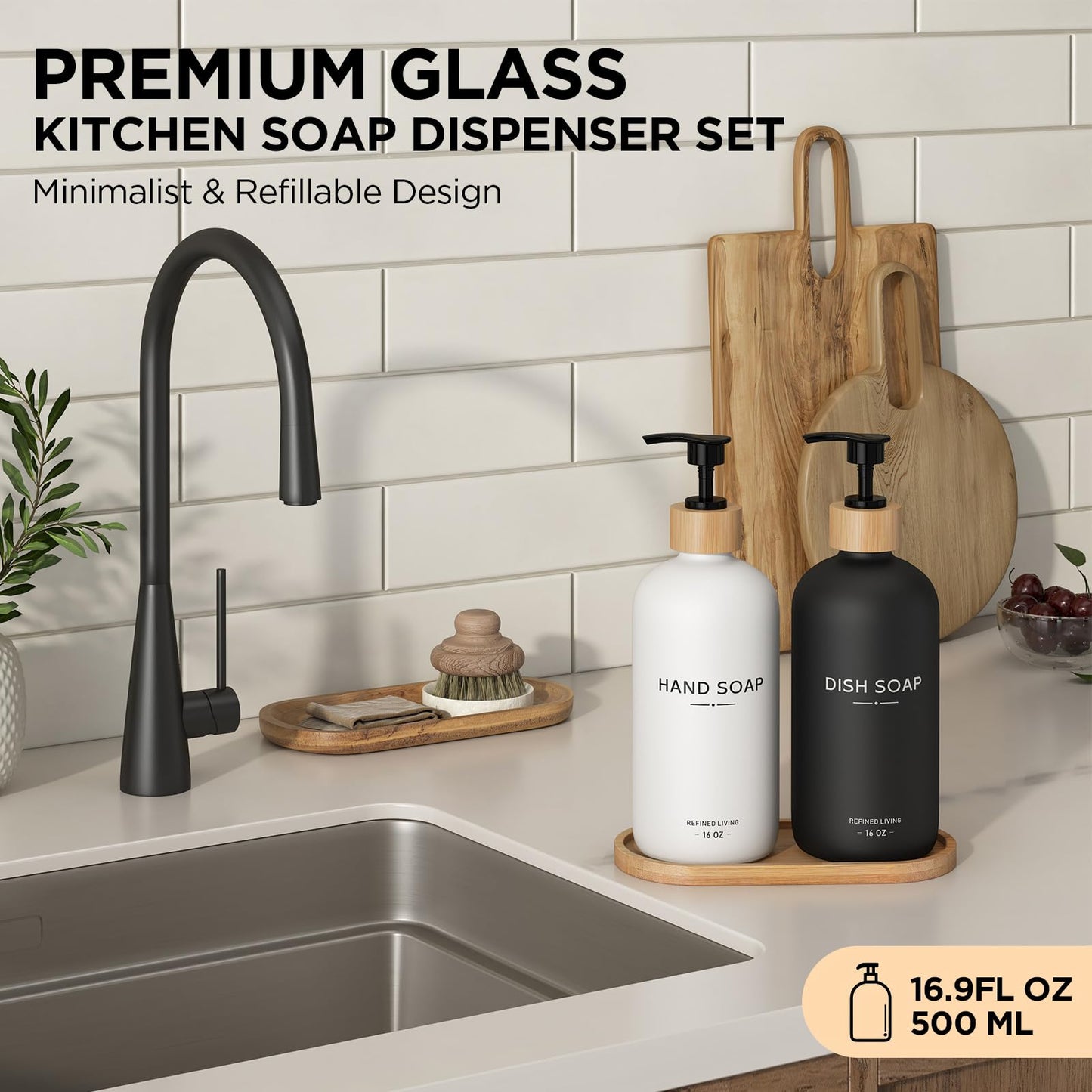 Hand and Dish Soap Dispenser Set (Hand Dish (Black/White))