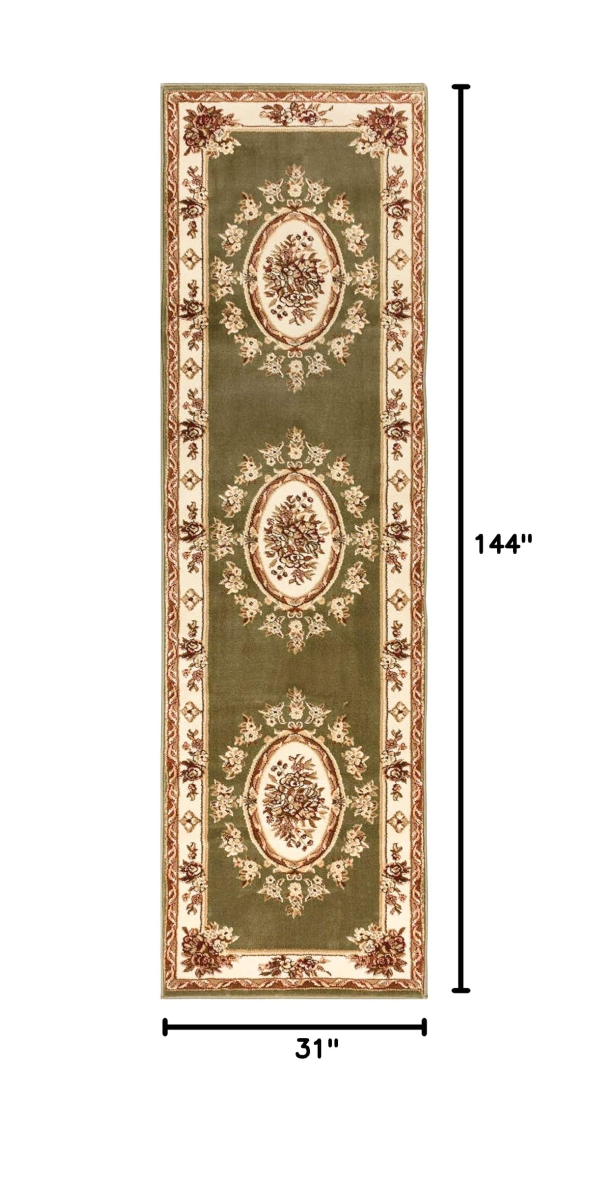 Timeless Collection Le Petit Palais Green 3x12 Runner Luxurious Traditional French Medallion Oriental Area Rug Perfect for Living Room Bedroom or Dining Room Easy (2'7" x 12' (Rectangular) / Green)