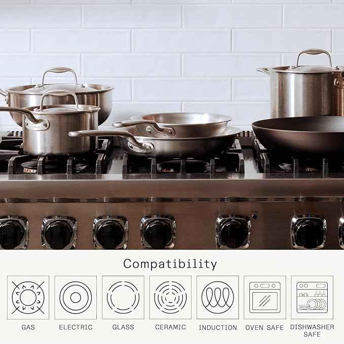Made In Cookware | 10 Piece Stainless Steel Pot and Pan Set | 5 Ply Clad - Includes Stainless Steel Frying Pans, Saucepans, Saucier and Stock Pot W/Lid | Professional Cookware | Crafted in Italy
