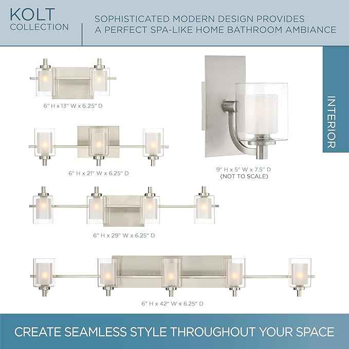 Quoizel Kolt Modern Vanity Lights, 4-Light, 29 Inch Brushed Nickel Bathroom Lighting Fixtures Over Mirror, Sandblasted Inner Glass, 50 W LED Bulb, Wall Mount Light for Bathrooms, Kitchen or Hallway